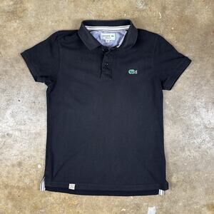Y2K Lacoste Polo Shirt Women’s Medium Black Preppy Croc Logo Casual Top